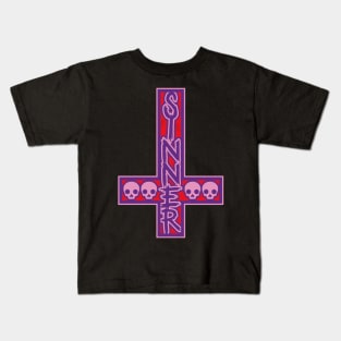 Sinner On Inverted Cross Pink And Purple Kids T-Shirt